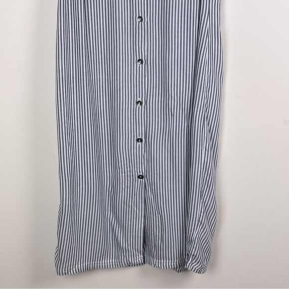 7 For All Mankind | Grey & White Stripe Button Sleeveless Midi Dress | XS - Picture 9 of 10